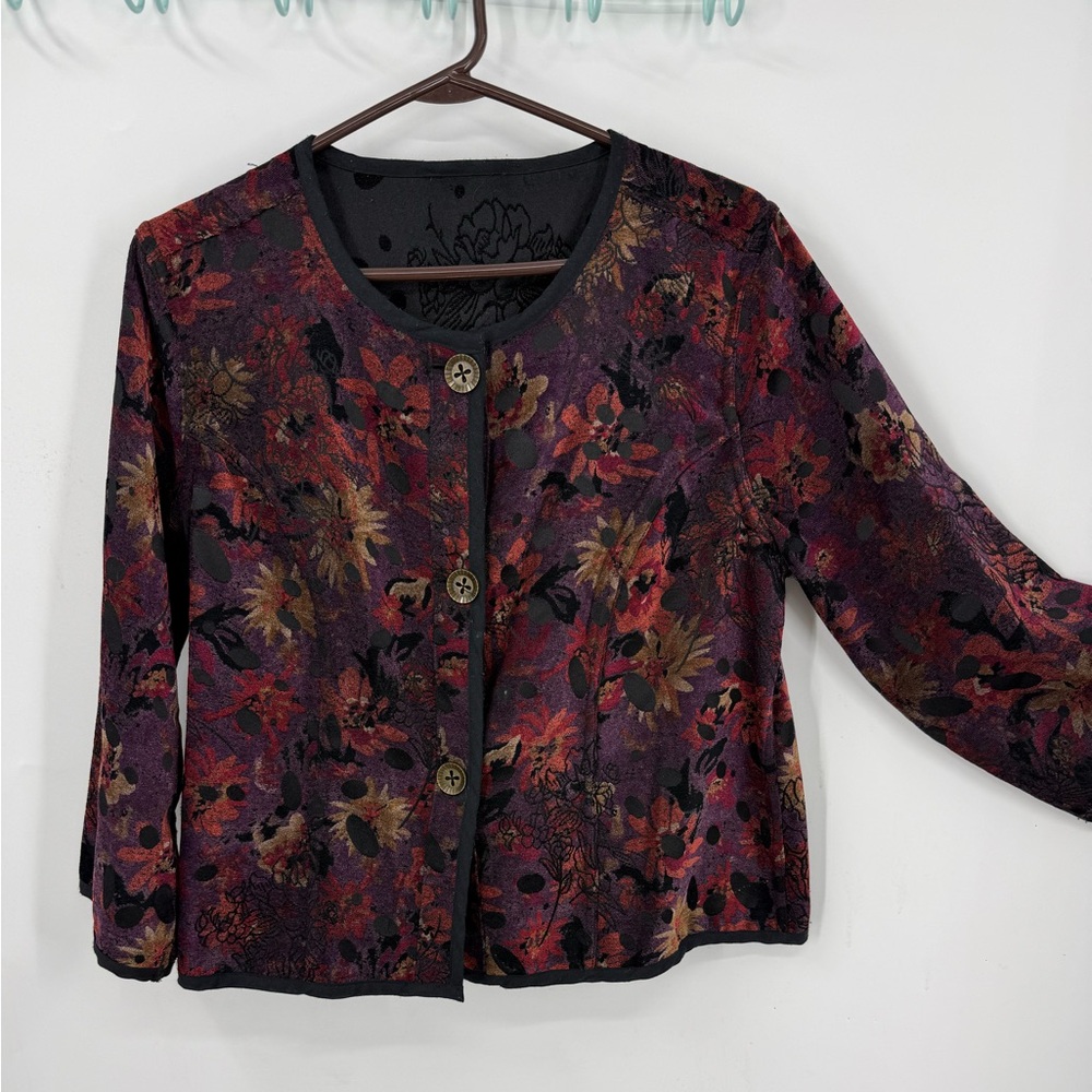 Christopher & Banks Vintage Reversible velvet burnout Floral boho granny Jacket
